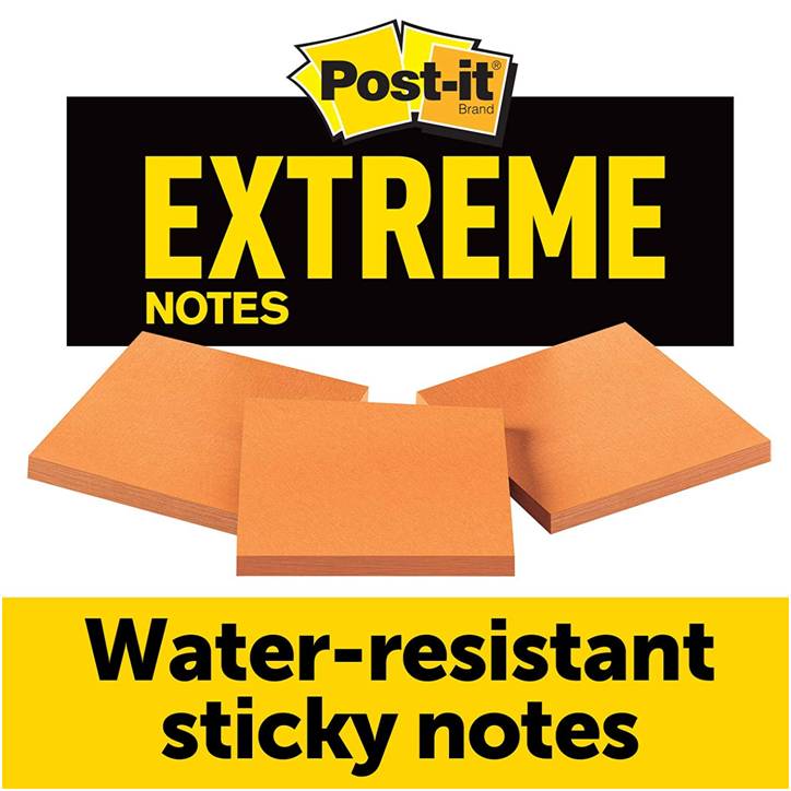 3M EXTRM33-3TRYOG Post-it Extreme Notes, Orange, 3 IN x 3 IN, 3 Pads/Pack, 45 Sheets/Pad