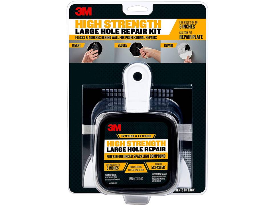 3M LHR-KIT Large Hole Wall Repair Kit with 12 fl. oz Compound, Self-Adhesive Back Plate, Putty Knife and Sanding Pad