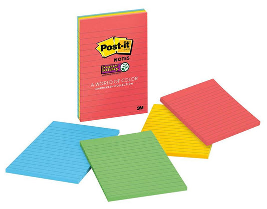 3M 4621-SSAN Post-it Super Sticky Notes, 4 in x 6 in, 4 Pads per Pack, 45 Sheets per Pad