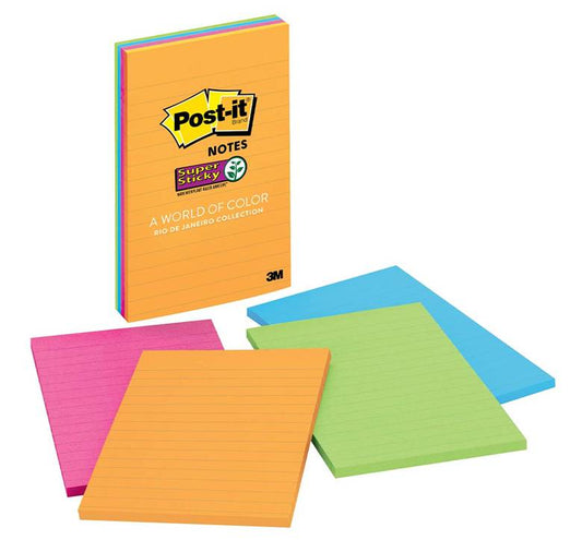 3M 4621-SSAN Post-it Super Sticky Notes, 4 in x 6 in, 4 Pads per Pack, 45 Sheets per Pad