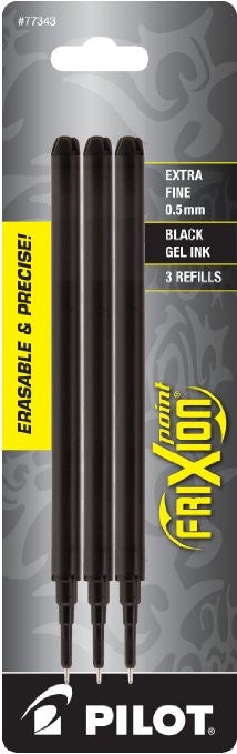 Pilot FriXion Gel Ink Pen Refill, 3-Pack for Erasable Pens, Extra Fine Point, Black Ink (77343)