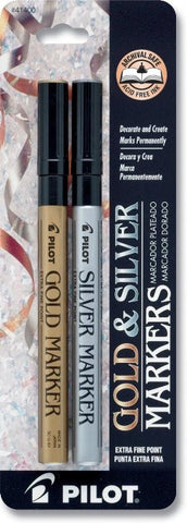 Pilot Gold and Silver Metallic Permanent Markers, Extra Fine Point, Set of 2 Markers (41400)