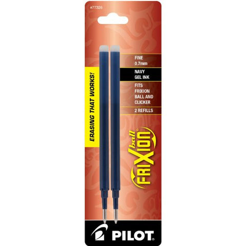Pilot FriXion Gel Ink Pen Refill, 2-Pack for Erasable Pens, Fine Point, Navy Blue Ink (77326)