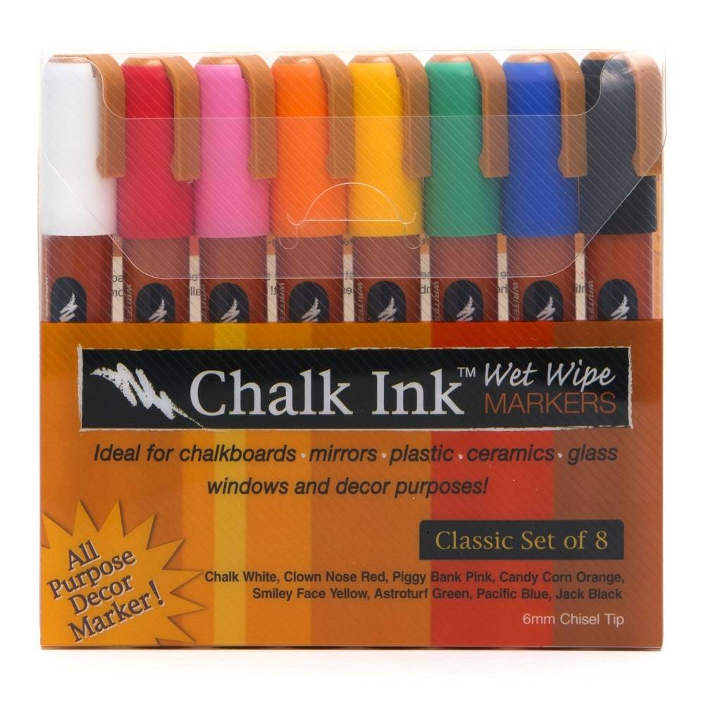 Chalk Ink 6mm Fine Tip Classic Wet Wipe Markers, 8-Pack