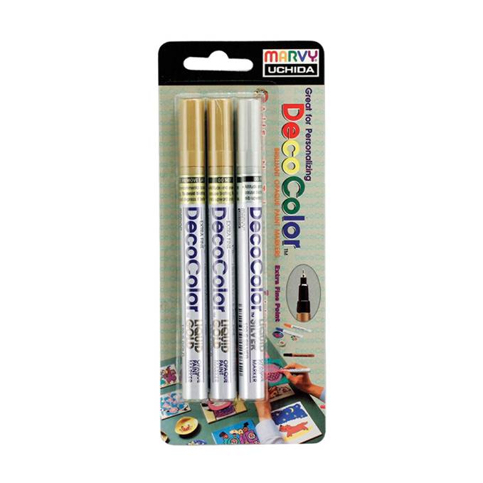 Marvy Uchida DecoColor 1234-3A Glossy Oil Base Paint Markers, Extra Fine Tip