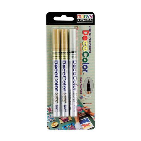 Marvy Uchida DecoColor 1234-3A Glossy Oil Base Paint Markers, Extra Fine Tip