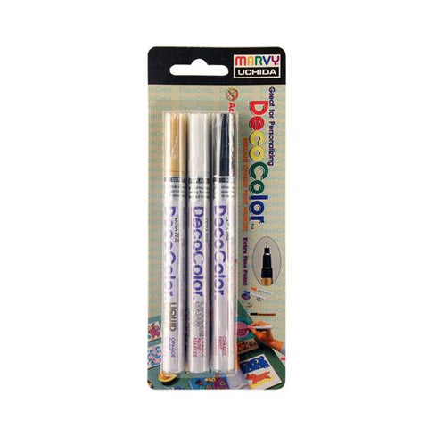 Marvy Uchida DecoColor 1234-3B Glossy Oil Base Paint Markers, Extra Fine Tip