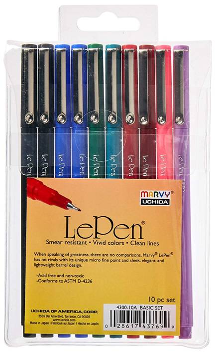 Marvy Uchida 4300-10A 10-Piece Le Pen Set, 0.3 mm Micro Fine Tip, Basic Set