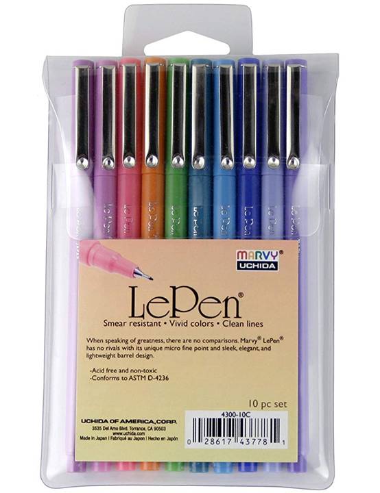 Marvy Uchida 4300-10C 10-Piece Le Pen Set, 0.3 mm Micro Fine Tip, Bright Set
