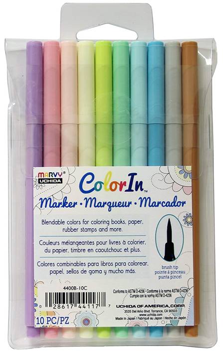 Marvy Uchida ColorIn 4400B-10C 10 Piece Brush Tip Marker Set, Pastel Colors