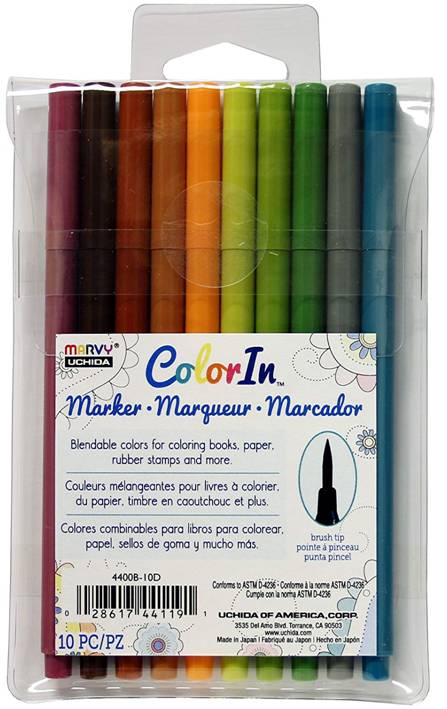 Marvy Uchida ColorIn 4400B-10D 10 Piece Brush Tip Marker Set, Natural Colors
