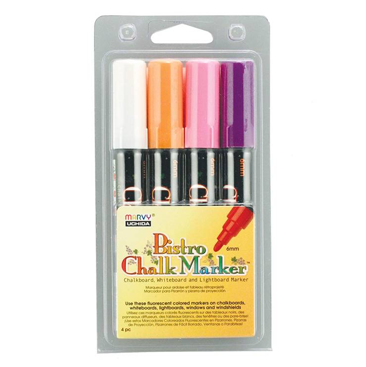 Marvy Uchida 480-4B 4-Piece Bistro Chalk Marker Set, 6mm Broad Tip