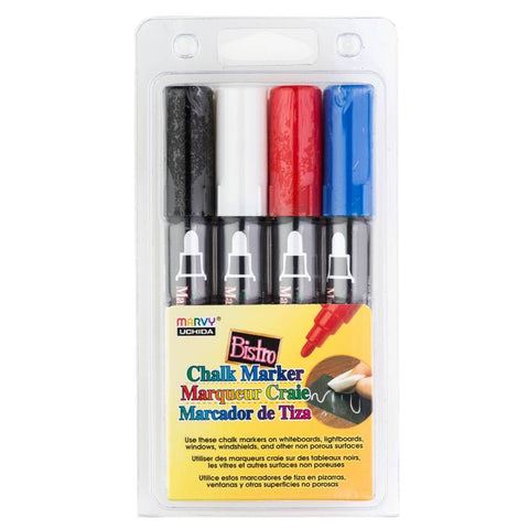 Marvy Uchida 480-4C 4-Piece Bistro Chalk Marker Set, 6mm Broad Tip