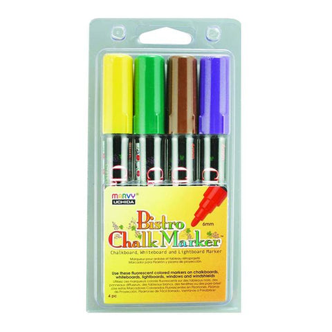 Marvy Uchida 480-4D 4-Piece Bistro Chalk Marker Set, 6mm Broad Tip