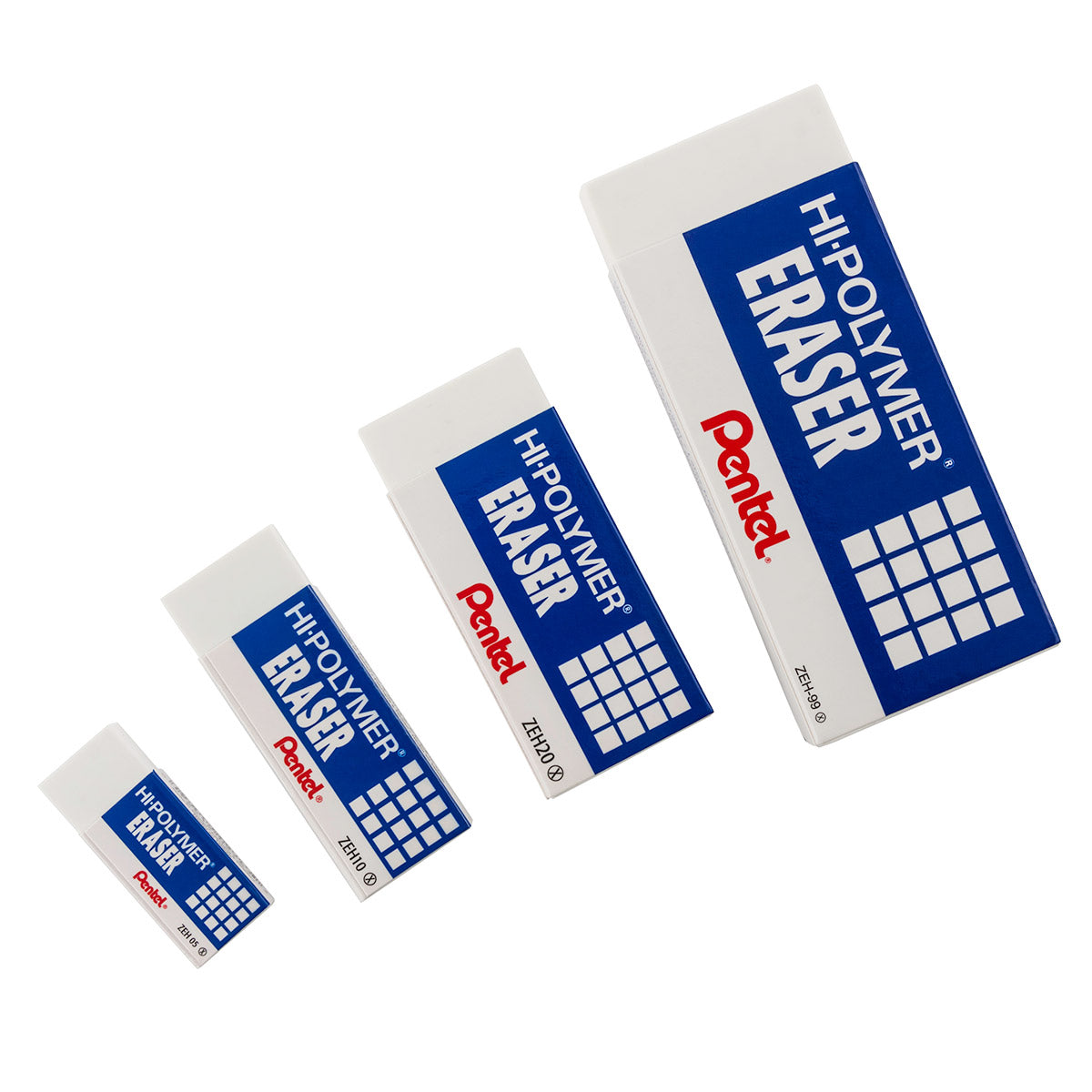 Pentel Hi-Polymer Eraser White Assorted Pack, 15 Pack