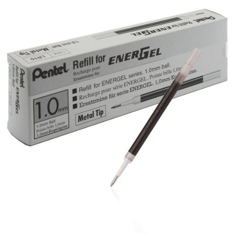 Pentel LR10 Ink Refills for BL60 EnerGel Liquid Gel Pen, 1.0mm, Metal Tip, Box of 12 Black (LR10-A) 