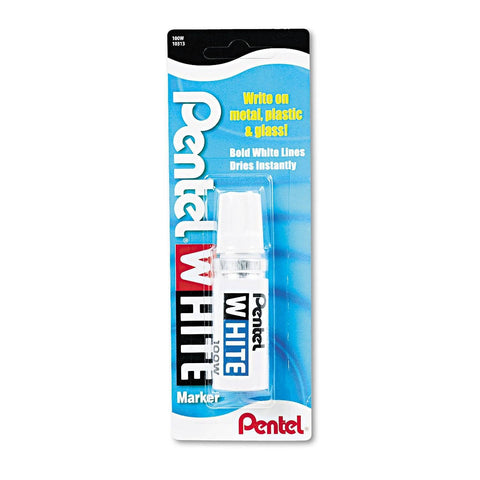 Pentel 100W Permanent Marker, White, Bold Point, 1 Pack