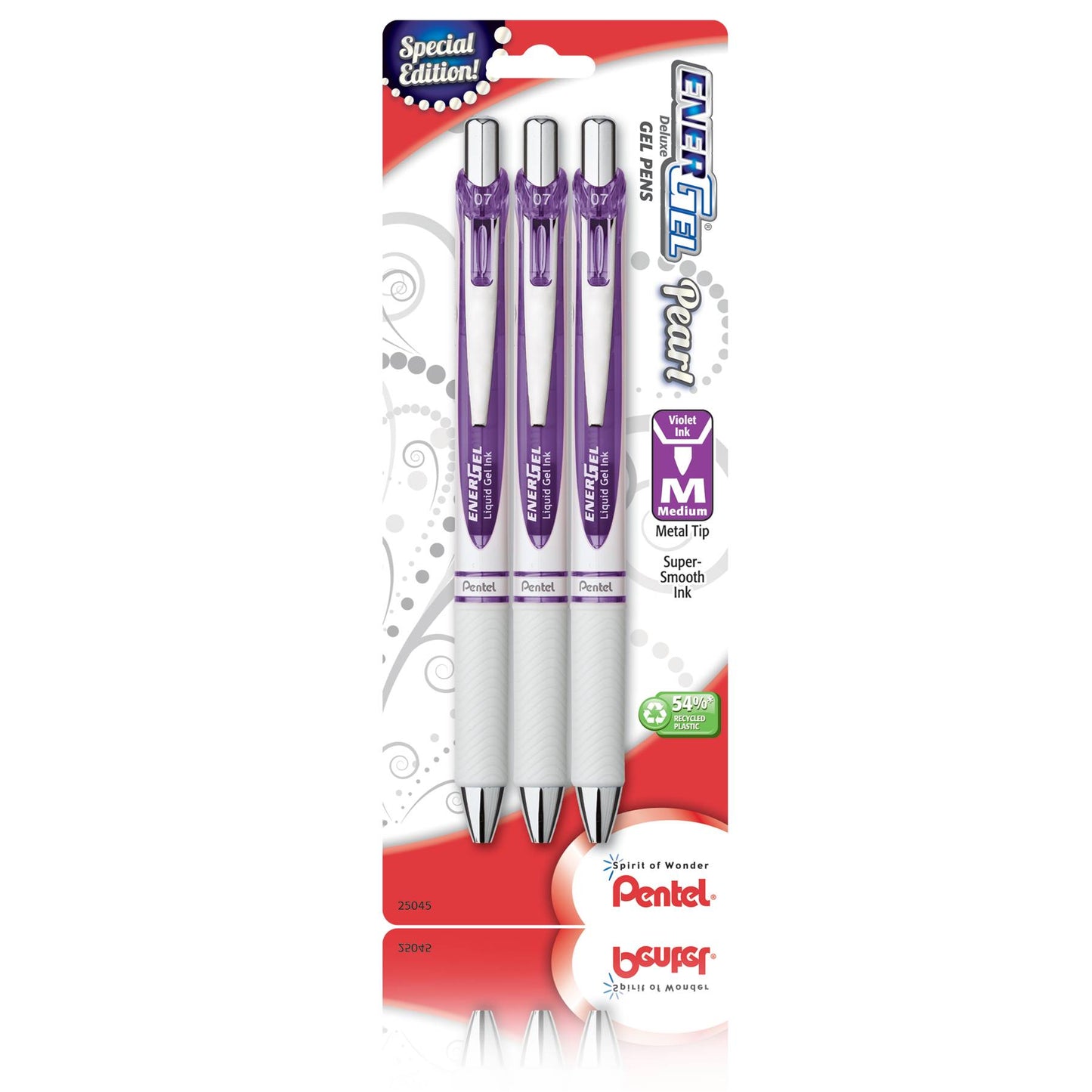 Pentel BL77WBP3A, BL77WBP3C, BL77WBP3M1, BL77WBP3V EnerGel Pearl Retractable Liquid Gel Pens, 0.7mm Medium Lines, Metal Tip, 3-Pack