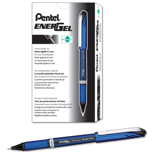Pentel BLN25-A, BLN25-B, BLN25-C EnerGel NV Liquid Gel Pen, 0.5mm Needle Tip, Fine Line Capped, Dozen Box