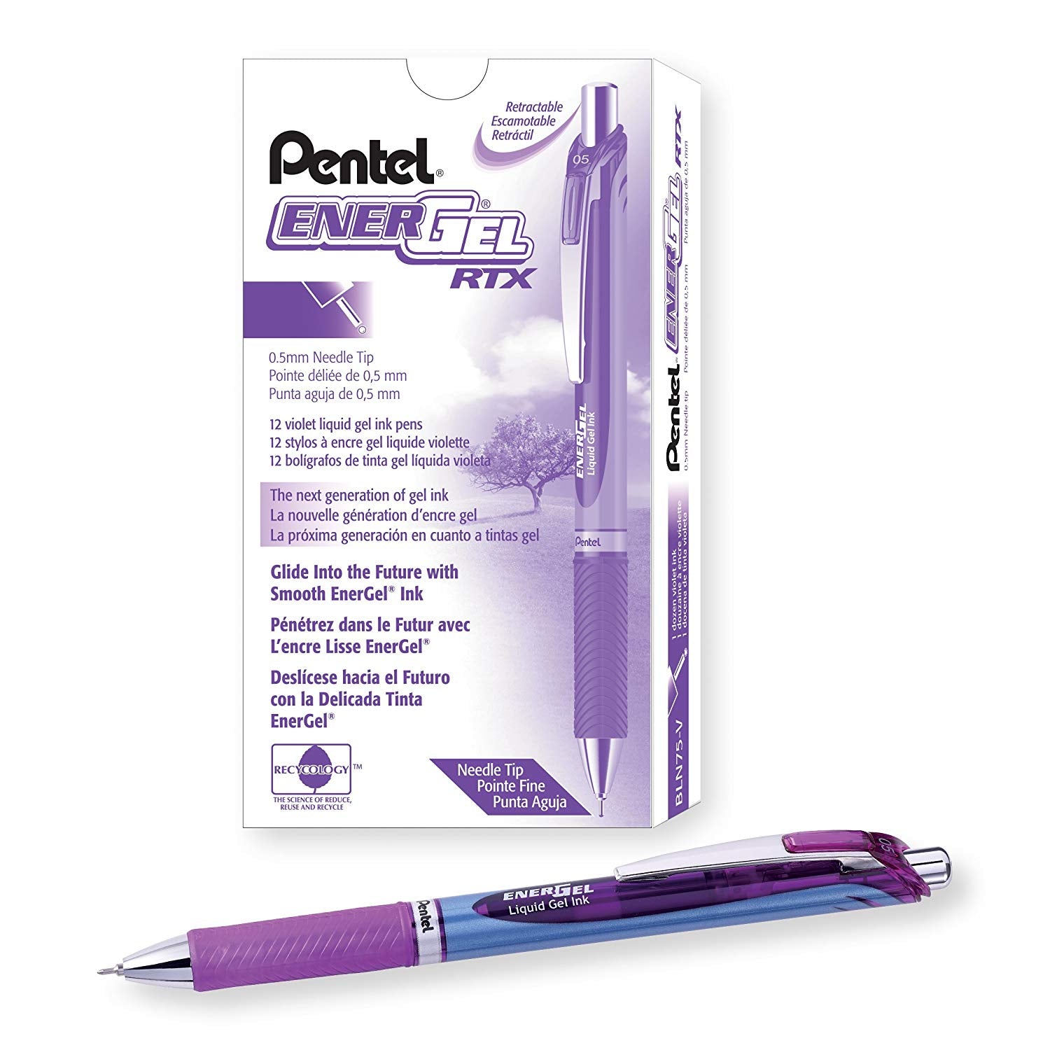 Pentel EnerGel RTX Retractable Gel Pens, Needle Tip Fine Point, Blue, Dozen  (BLN75-C)