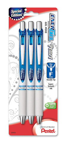 Pentel BLN75WBP3A, BLN75WBP3C EnerGel Pearl Deluxe Retractable Liquid Gel Pens, Needle Tip, 0.5mm Fine Line, Black Ink 3-Pack