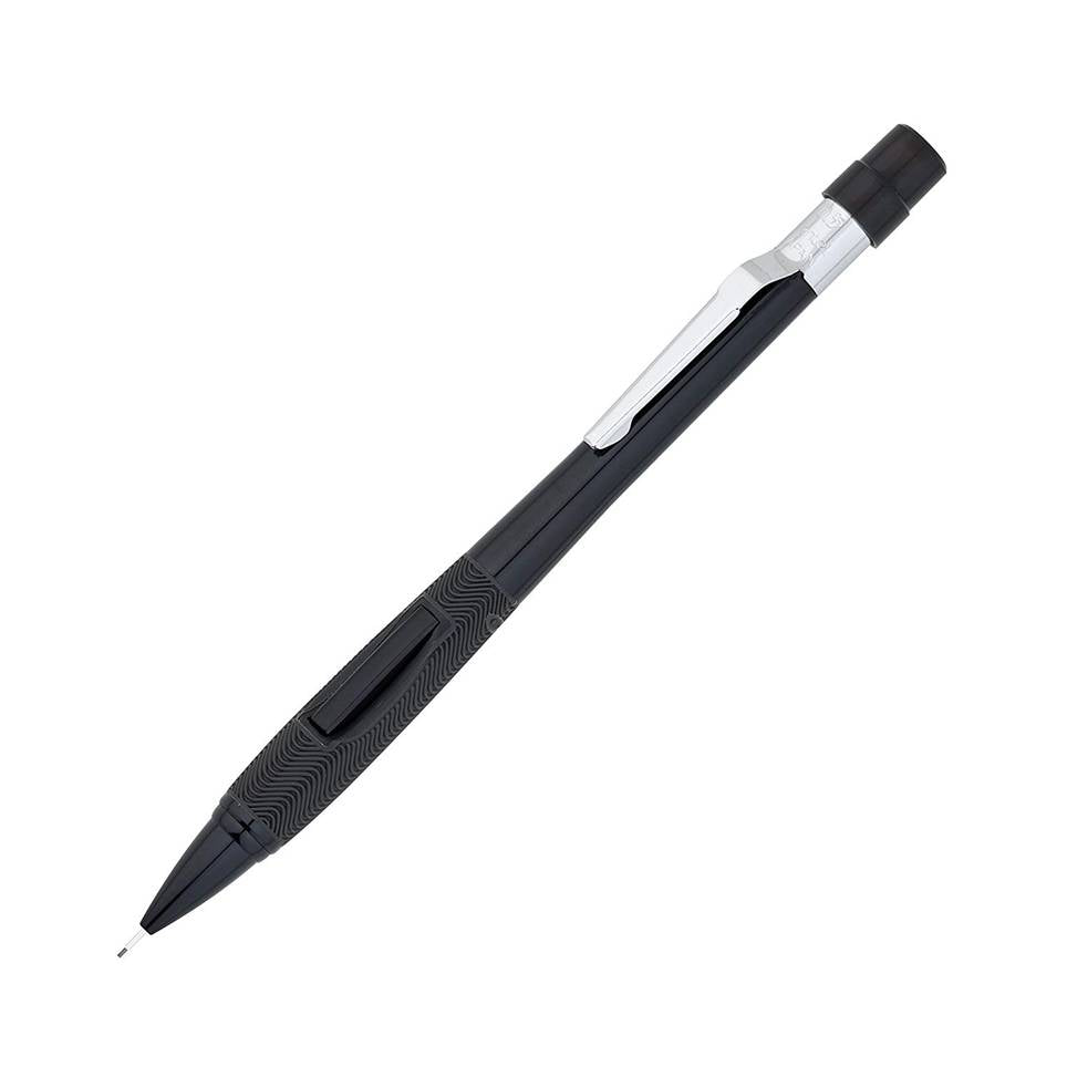 Pentel PD345A Quicker Clicker Mechanical Pencil with Grip, 0.5mm, Solid Black Barrel, 1 Pen
