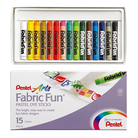 Pentel PTS-15 Arts Fabric Fun Pastel Dye Sticks, 15 Color Set
