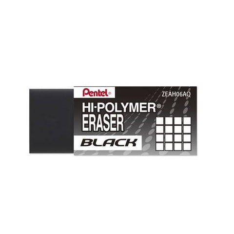 Pentel ZEAH06A Hi-Polymer Block Eraser, Small, Black, Bundle of 6 Erasers