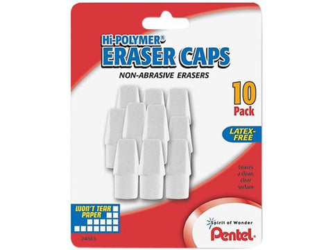Pentel ZEH02BP10 Hi-Polymer Non-Abrasive White Cap Erasers, 10-Pack