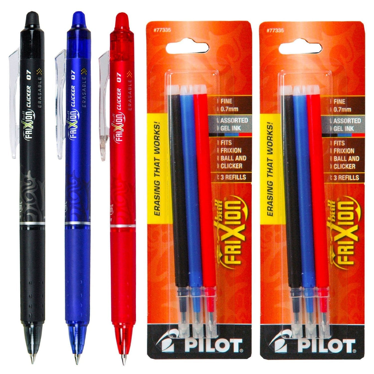 Pilot FriXion Ball Clicker US Gel Pen - 0.7 mm - 7 Color Set
