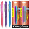Pilot FriXion Clicker Retractable Erasable Gel Ink Pens, Fine Point, 0.7mm, Pack of 3 with Bonus 2 Packs of Refills Assorted Pink/Purple/Turquoise 