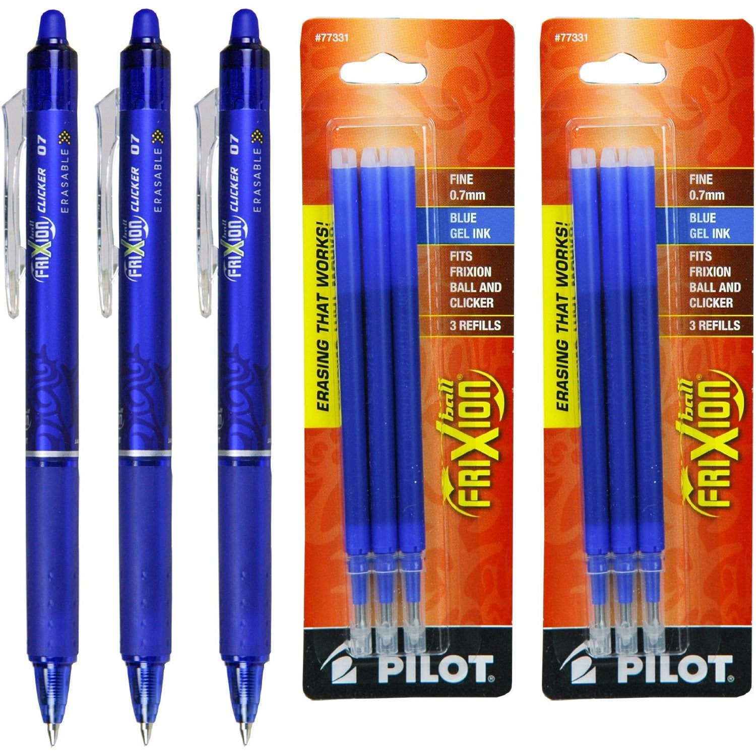 Pilot FriXion Ball Clicker Erasable Gel Pens, Fine Point, Assorted Ink - 3 pack