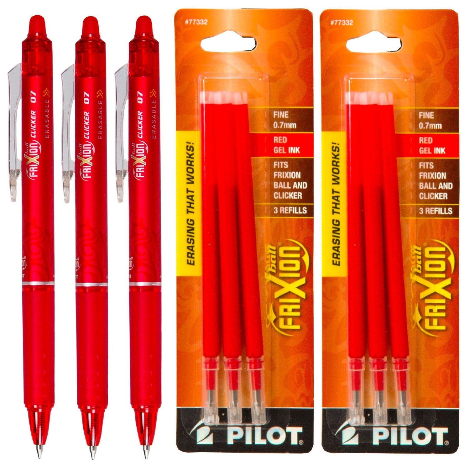 Pilot FriXion Clicker Retractable Erasable Gel Ink Pen Set, Pack of 3 –  Value Products Global