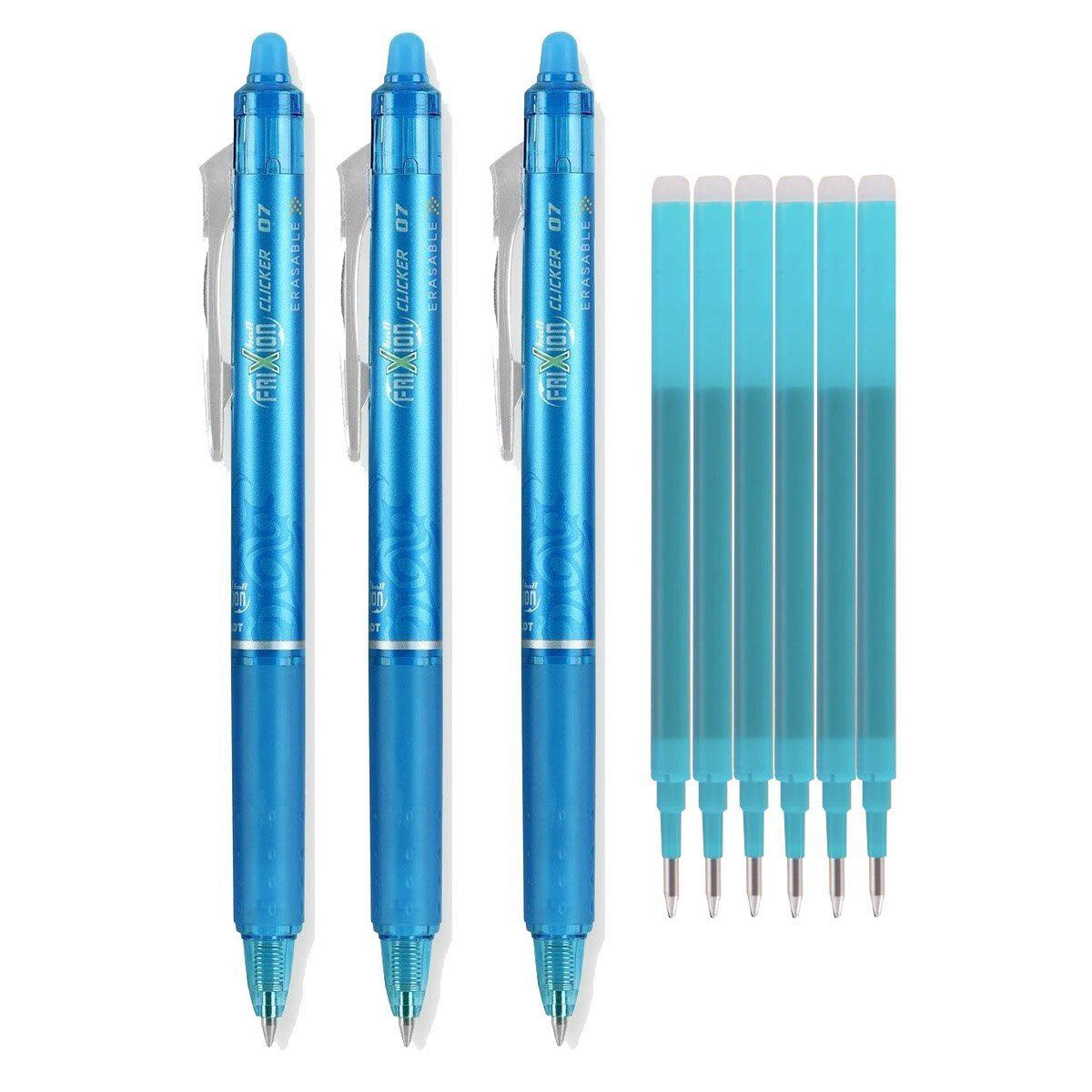 Pilot FriXion Ball Clicker Erasable Rollerball Pen Refills 0.7mm Pack of 3  Blue
