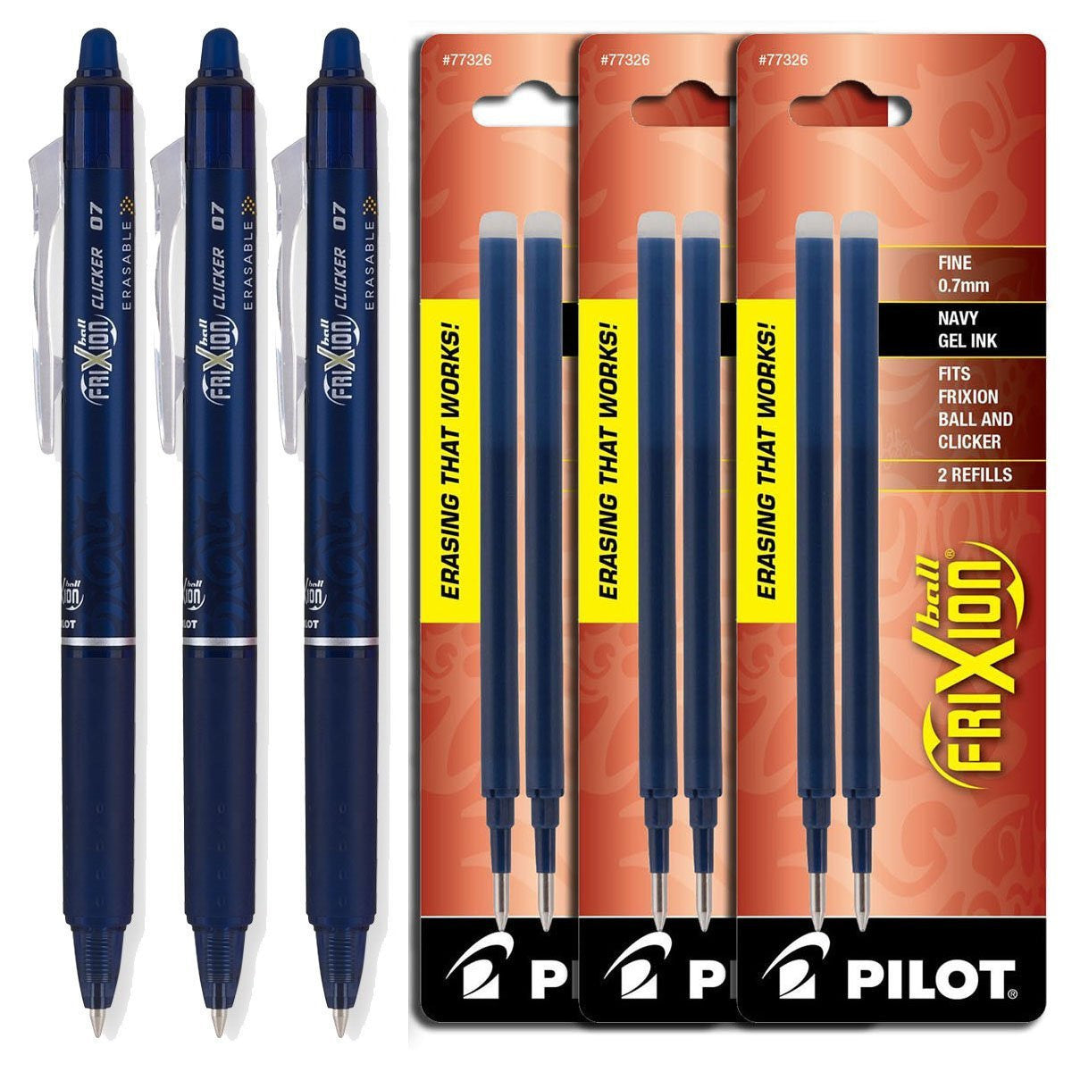 Pilot Frixion Erasable Gel Ink Refill 3 Pack - Blue