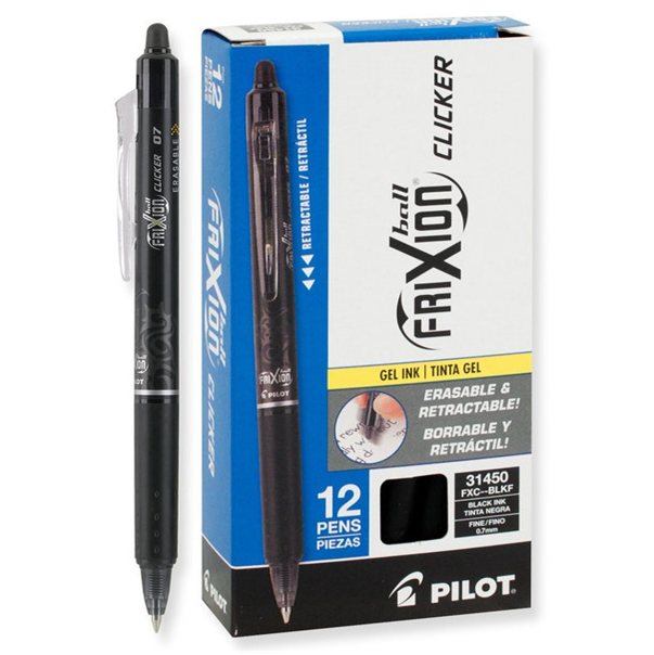 Pilot FriXion Clicker Retractable Erasable Gel Pens, Fine Point Black Ink (31450) 