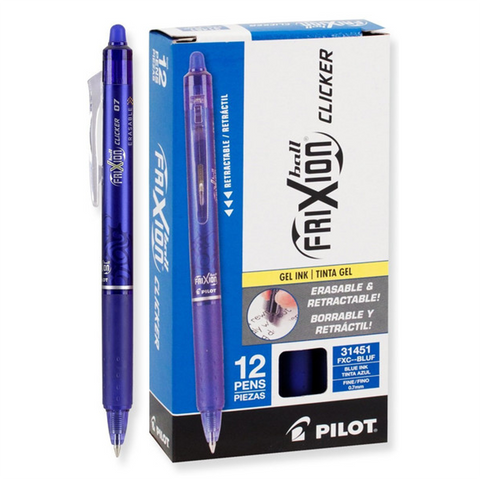 Pilot FriXion Clicker Retractable Erasable Gel Pens, Fine Point Blue Ink (31451) 