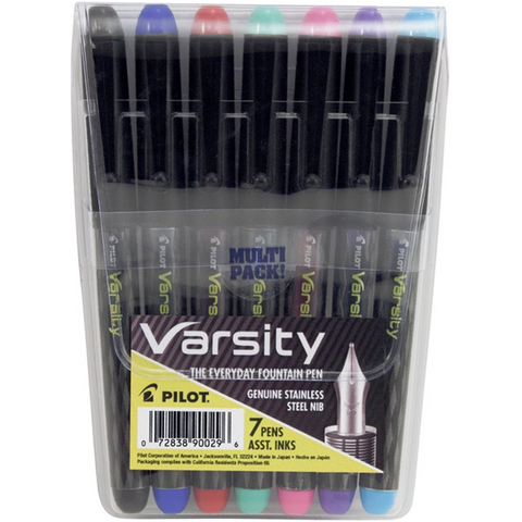 Pilot Varsity Disposable Fountain Pens, 7-Pack Pouch, Assorted Color Inks (90029)  