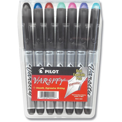 Pilot Varsity Disposable Fountain Pens, 7-Pack Pouch, Assorted Color Inks (90029)  