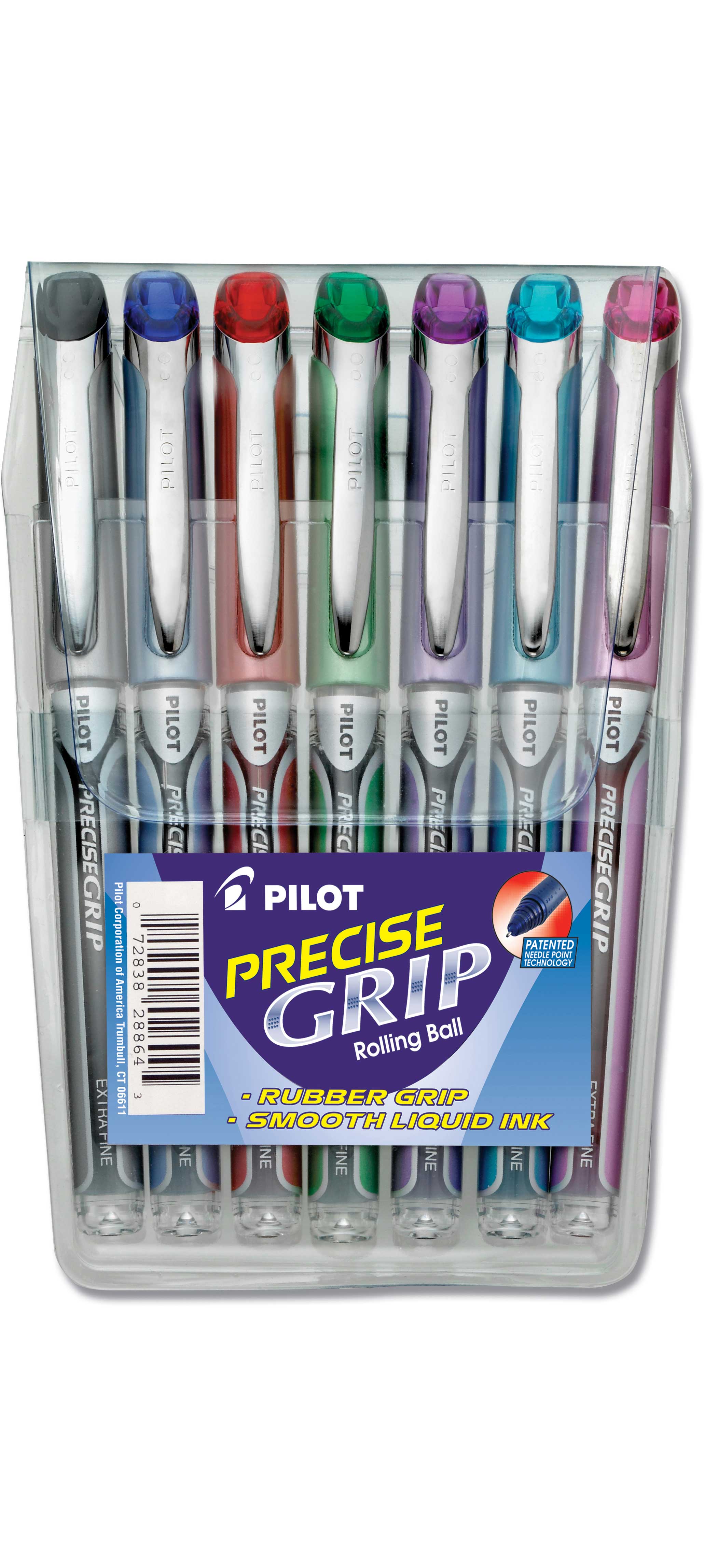 Pilot 28864 Precise Grip Rolling Ball Stick Pens, Extra Fine Point, 7-Pack Assorted Colors