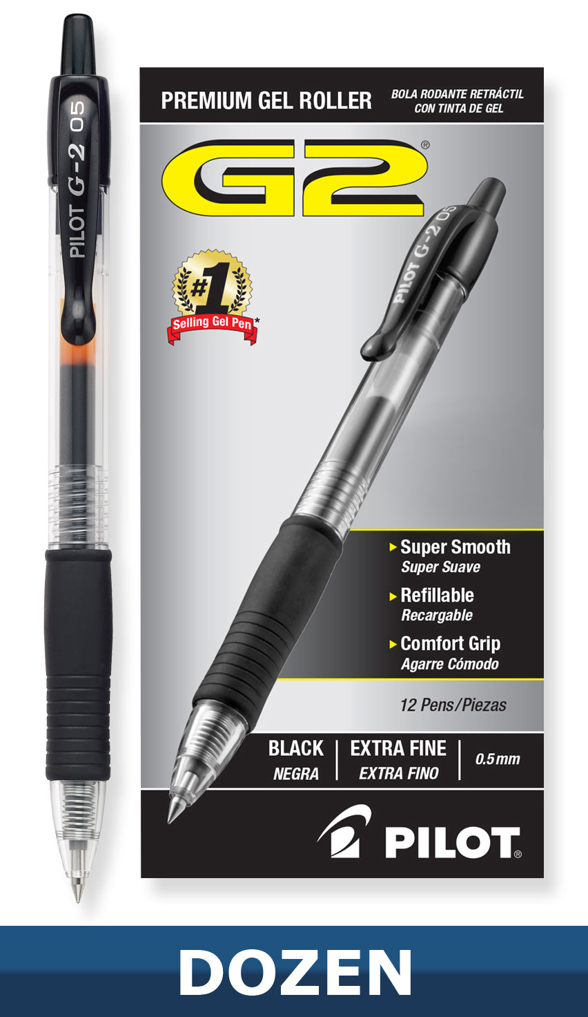 Pilot G2 05 Retractable Gel Ink Rollerball Pens, 0.5mm Extra Fine Point, Dozen Box