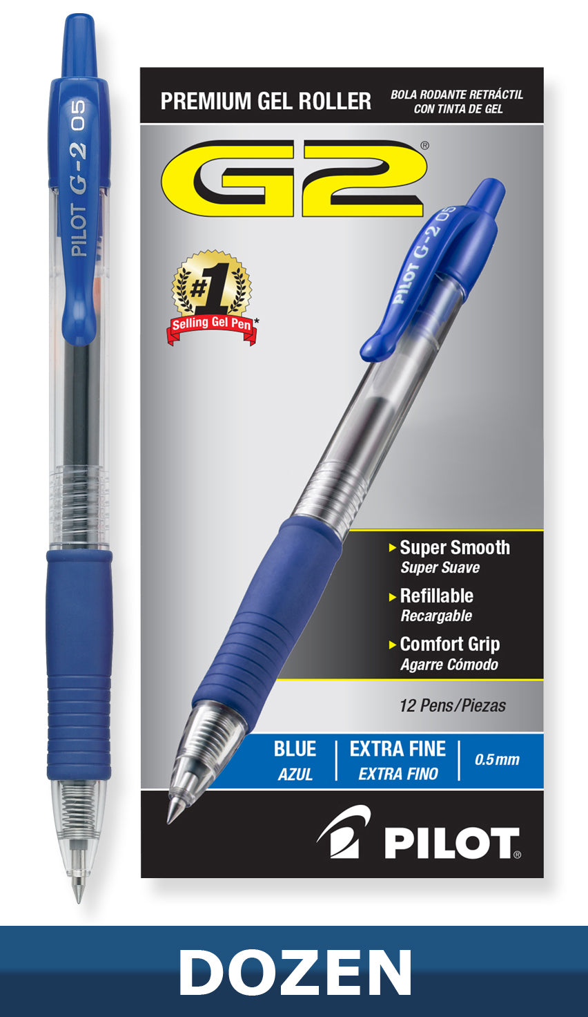Pilot G2 05 Retractable Gel Ink Rollerball Pens, 0.5mm Extra Fine