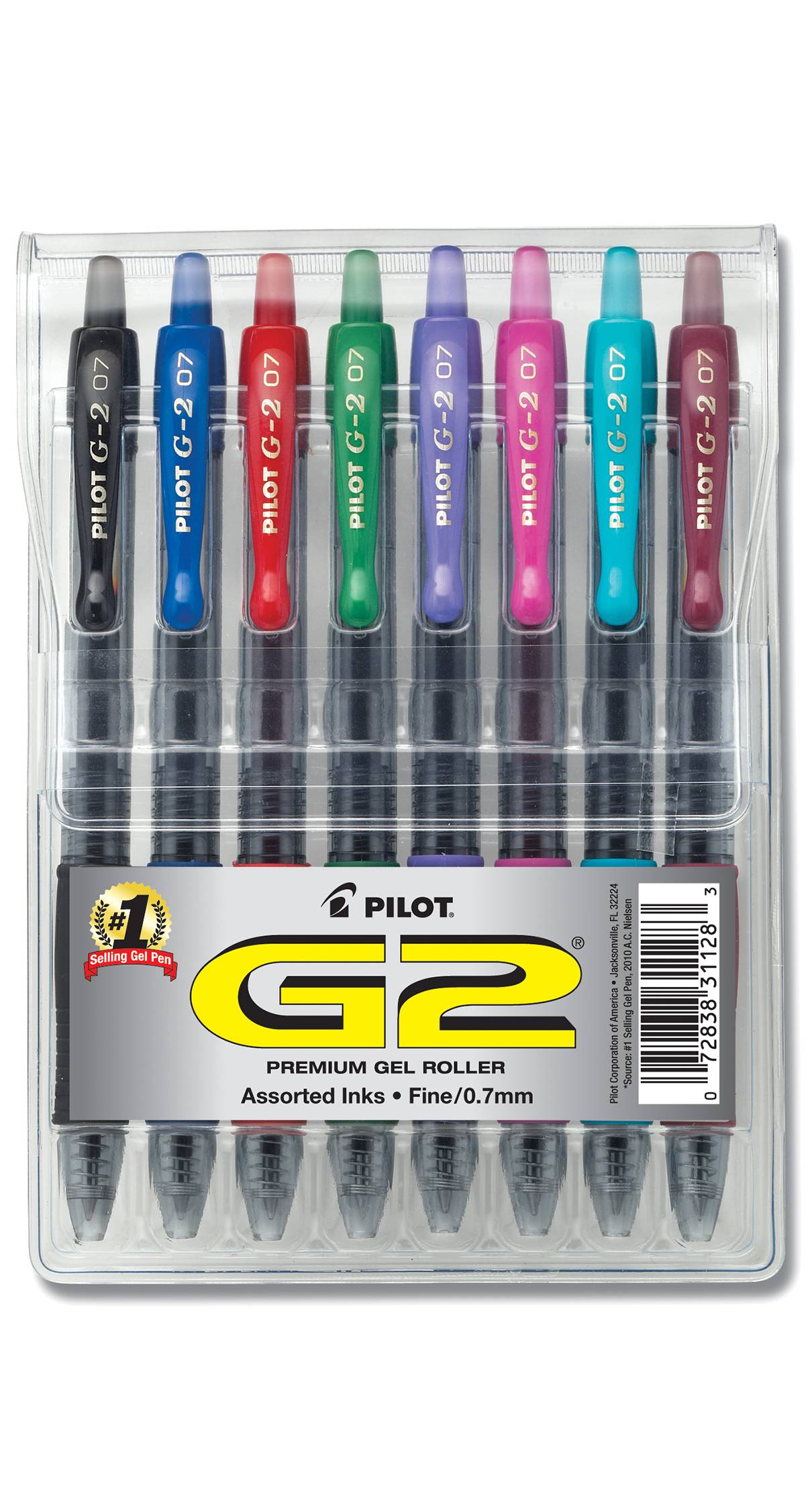 Pilot 31128 G2 Retractable Premium Gel Ink Roller Ball Pens, Fine Point, Assorted Colors, 8-Pack