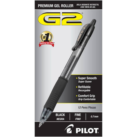 Pilot G2 Retractable Gel Ink Rollerball Pens, Fine Point, Box of 12