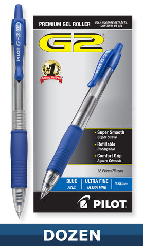 Pilot G2 .38 Retractable Gel Ink Rollerball Pens, 0.38mm Ultra Fine Point, Dozen Box