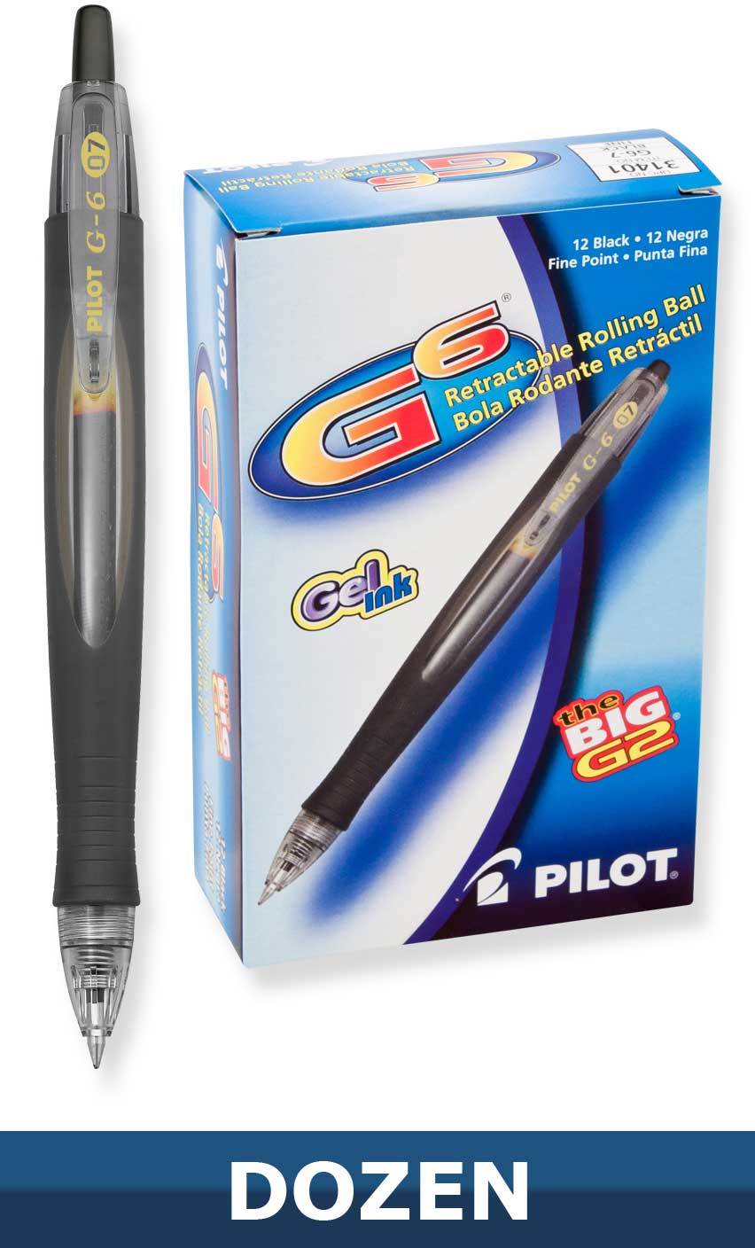 Pilot G6 Retractable Gel Ink Rolling Ball Pens. Fine Point, Dozen Box