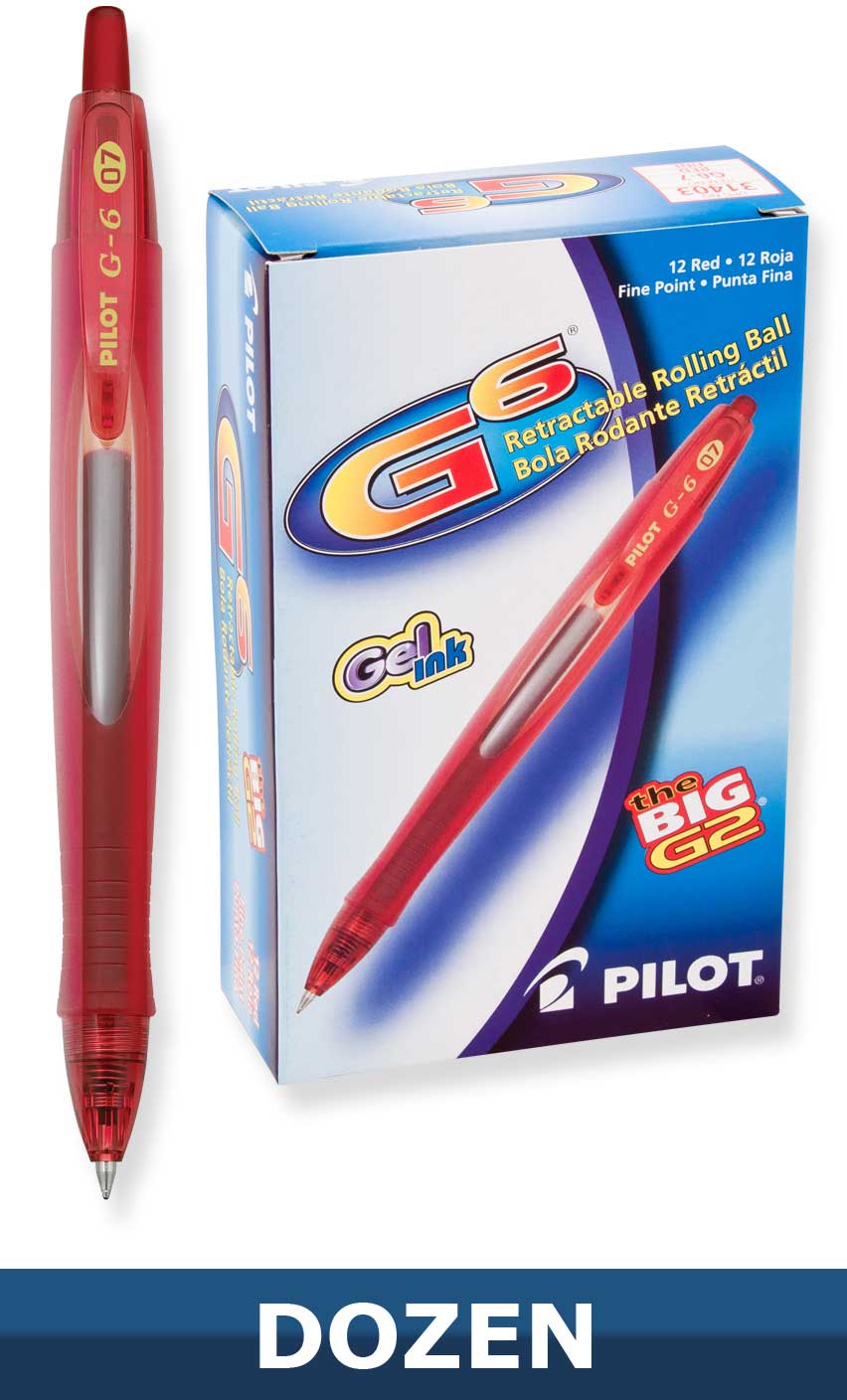 Pilot G6 Retractable Gel Ink Rolling Ball Pens. Fine Point, Dozen Box