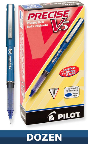 Pilot Precise V5 Rolling Ball Stick Pens with Liquid Ink. 0.5mm Extra Fine Point, Dozen Box