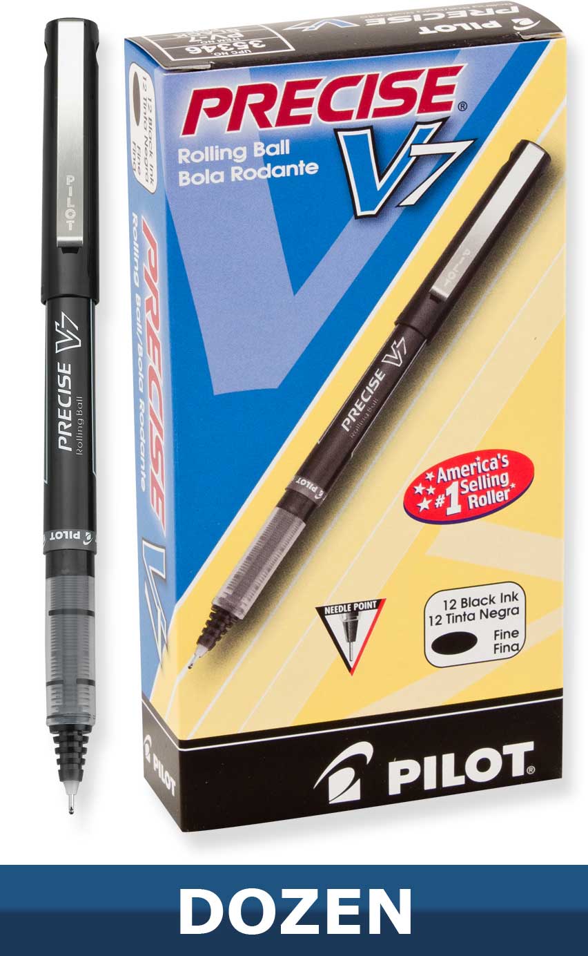 Pilot Precise V7 Rolling Ball Stick Pens with Liquid Ink. 0.7mm Fine Point, Dozen Box
