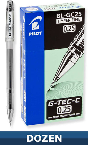 Pilot G-Tec-C Rolling Ball Stick Pens with Gel Ink, 0.25mm Hyper Fine Point, Dozen Box